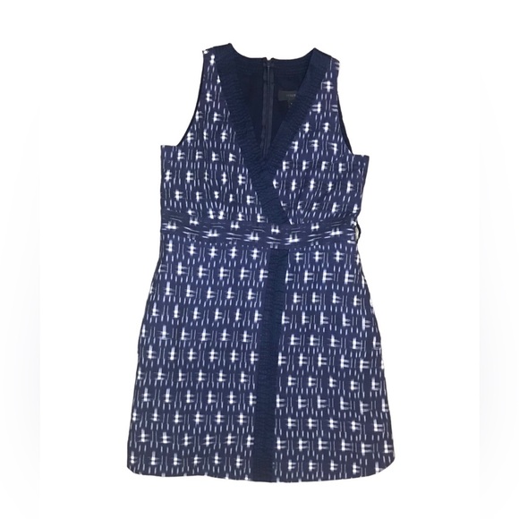 J. Crew “Ikat Print Wrap” Sleeveless V-Neck Cotton/Linen Dress Navy Print Size 6 - Picture 6 of 9